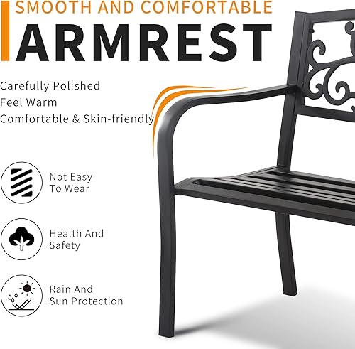 Miniatura 5 de HCY Banco de jardín de 50 pulgadas para exteriores, banco de metal para patio, banco de jardín, mueble resistente con marco de acero para patio, al