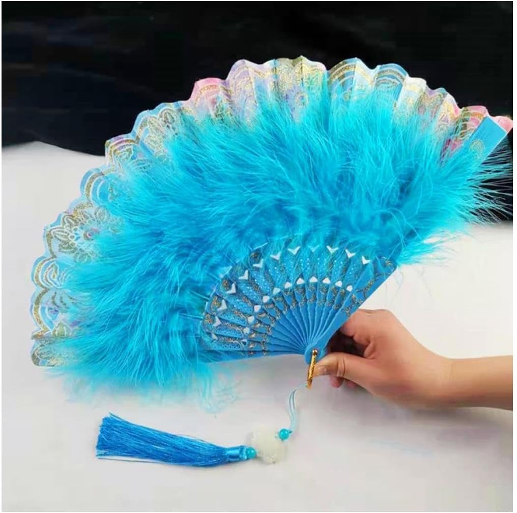 LKLNKVL folding fan, Handheld Feather Fan,Vintage Folding, Hand Fans Lace Tassels Art Craft Gift for Wedding Party Favor Home Decoration Ornaments Dance Props