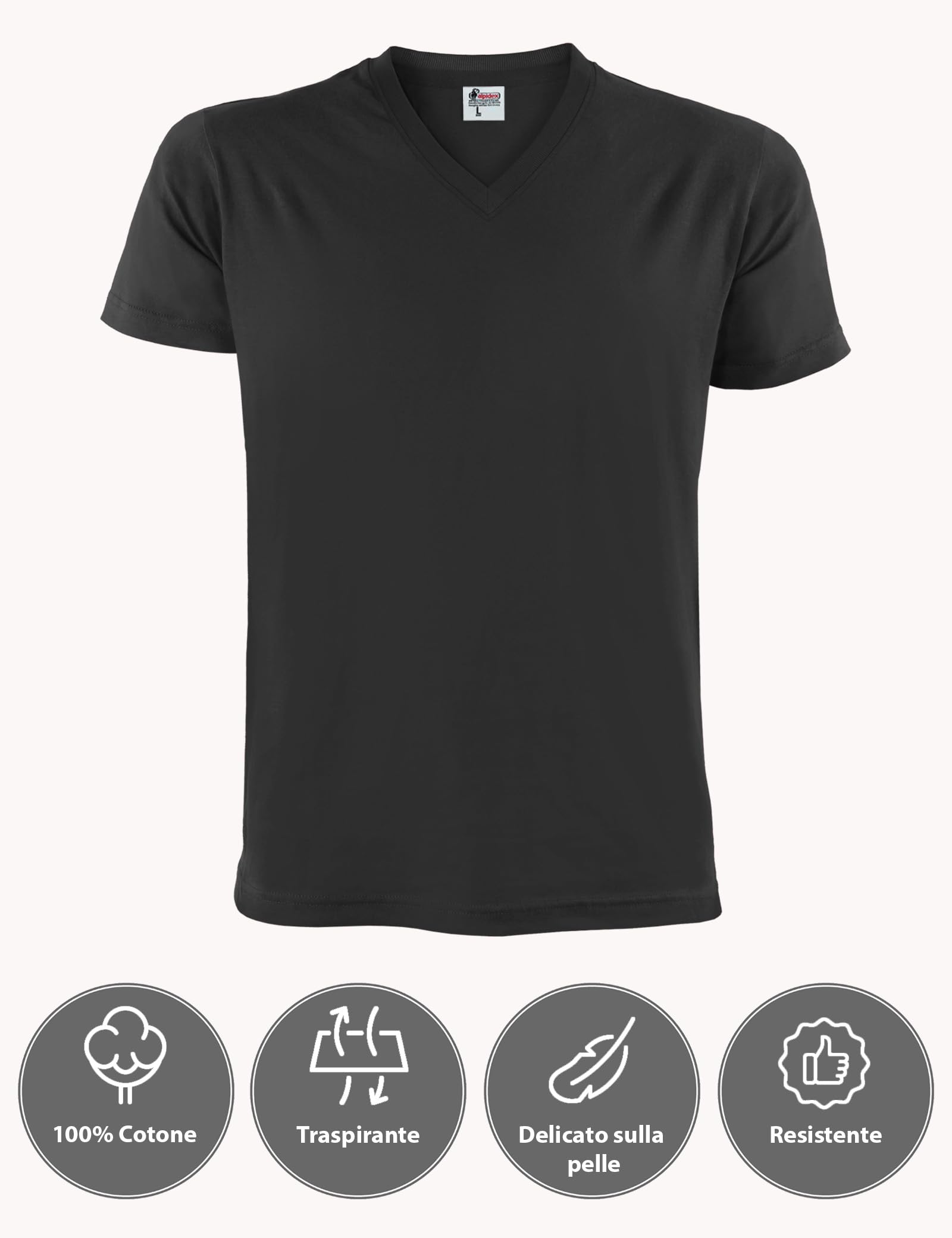 ALPIDEX T-Shirt Magliette da Uomo Confezione da 5 con Scollo a V - Taglie S M L XL XXL 3XL 4XL 5XL