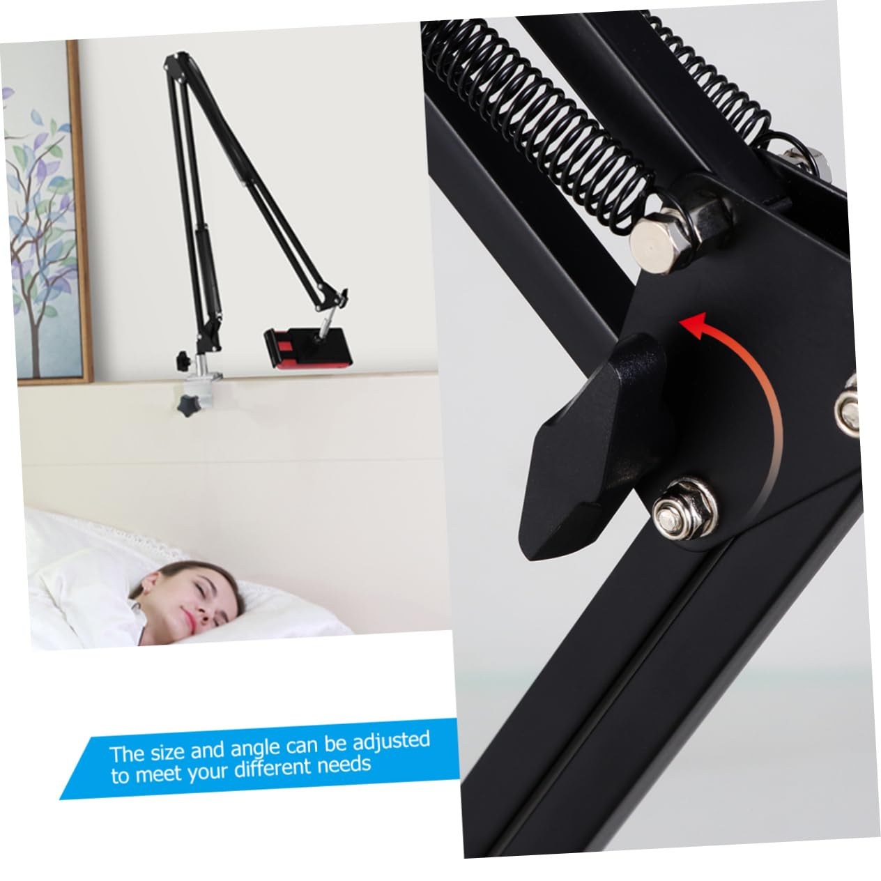 HEMOTON Supporto per Tablet e Telefono da Scrivania, Braccio Articolato Regolabile, 360° Girevole, Clip in Ferro e Plastica, Nero