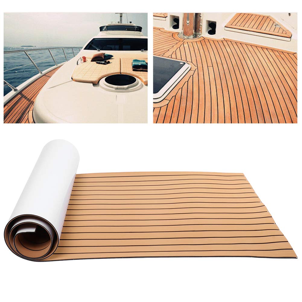 Eva Teca - Protector de cubierta de espuma de teca, autoadhesivo, para barco, yate, 90 x 240 cm (dorado+negro)