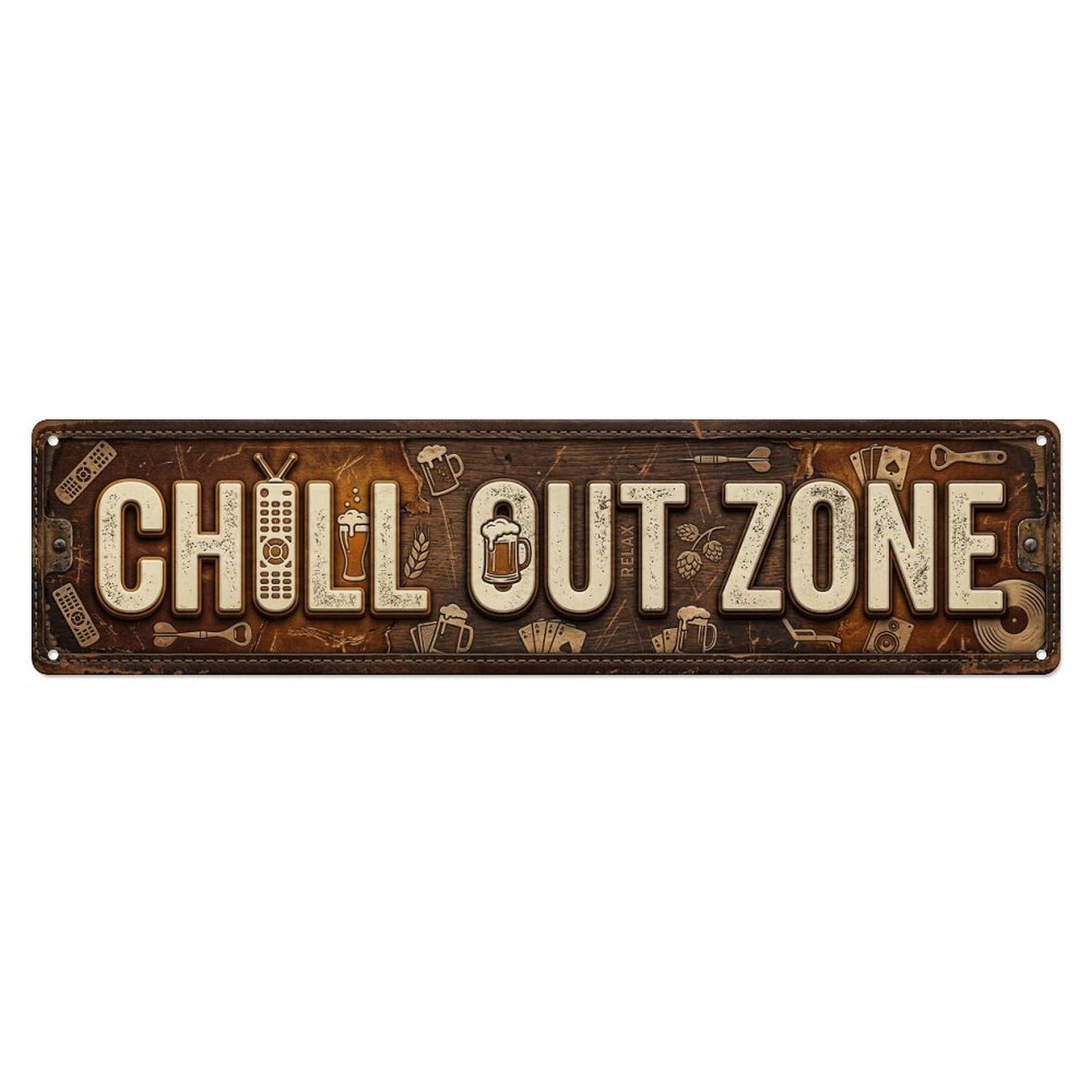 Chill Out Zone Retro Man Cave 2 Metal Tin Skinny Sign Plaque Wall Decor for Cafe, Club Bar, Office, Home Garden Metal Poster 4x16Inch