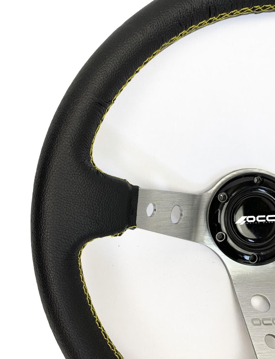 OCC MOTORSPORT VOLANTE OFFSET MODELLO TRACK SIMILPELLE BRACCI ARGENTO - 90 MM PROFONDITÀ - 350MM (14 POLLICI)