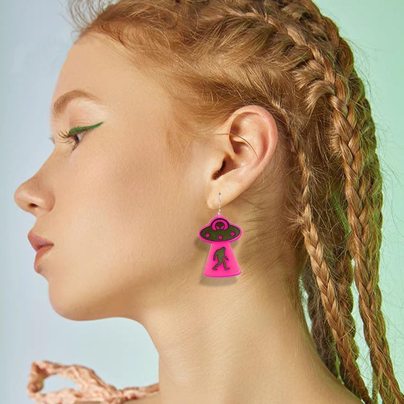 ONLYJUMP UFO Aliens Earrings for Women Acrylic Lightweight Statemment Dangle Drop Earrings Colorful UFO Alien Spaceman Statement Drop Dangle Earrings Jewelry Gifts - Image 2