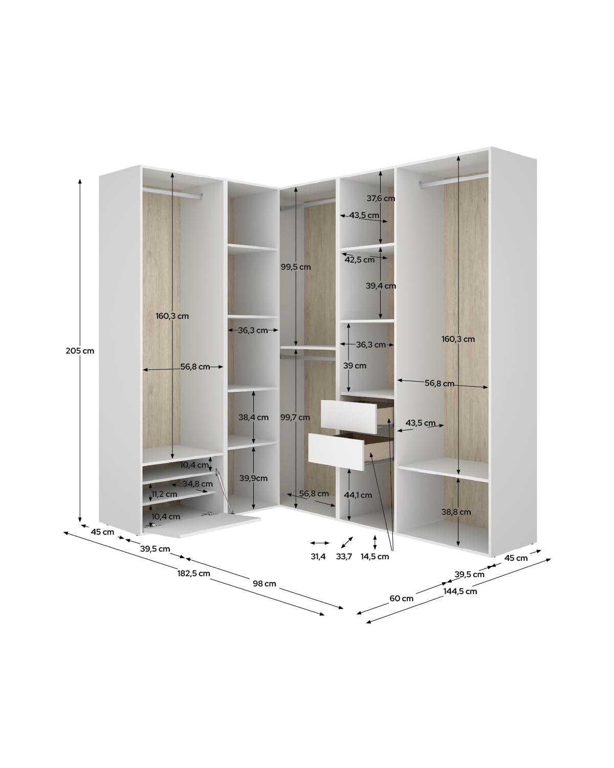 DEKIT Grupo RIMOBEL-Conjunto Armario-VESTIDOR Rincon con Trasera Reversible