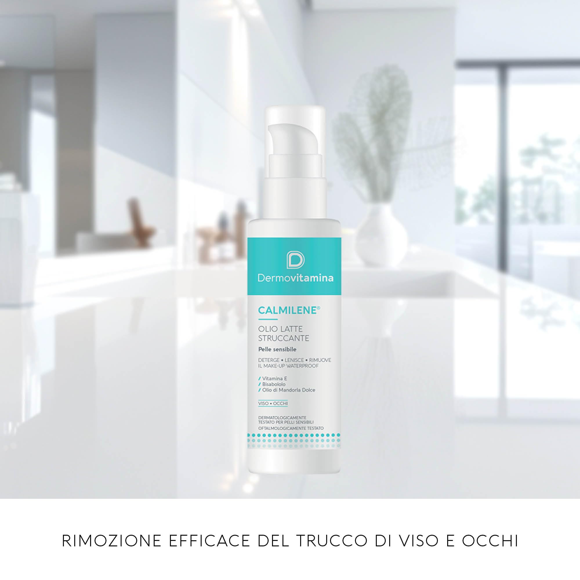Dermovitamina Calmilene Olio Latte Struccante - Struccante Viso e Occhi - Rimozione Trucco Waterproof - Per Pelli Sensibili - Latte Detergente Viso - Con Vitamina E, Arnica e Calendula - 100ml