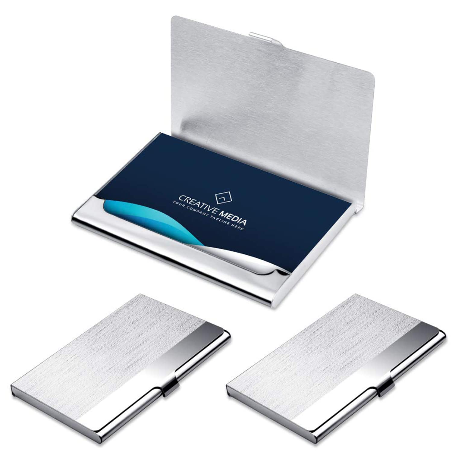 KASTWAVE Business Card Holder Case 3 PCS Card Holder Business Stainless Steel Card Holder Professional Business Name Card Case Organiser for Business Card ID Credit Card