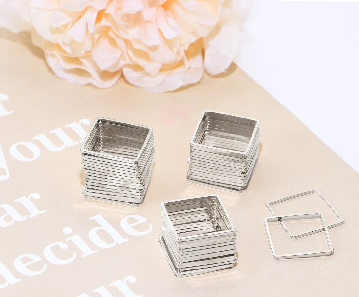 Shapenty Brass Square Hollow Frame Pendant Charms Open Bezel Frames Linking Ring Connectors Beading Hoop Earrings for Necklace Bracelet Jewelry Making Resin Craft, 50PCS (18mm, Silver) - Image 6