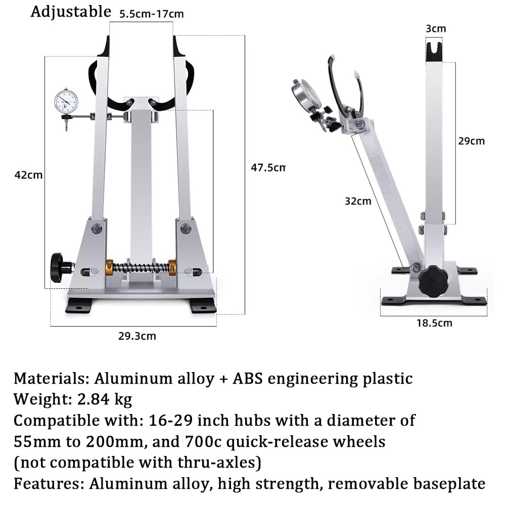 Kit De Reparación Y Alineación De Ruedas De Bicicleta Extraíble con Indicador De Cuadrante Y Herramienta De Ajuste De Llanta De Aluminio, Adecuado para 16-29 Pulgadas