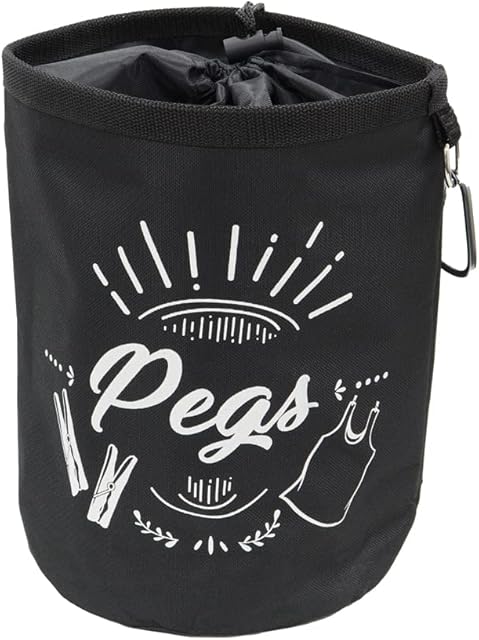 JVL Large Waterproof Peg Bag with Draw String Closure and Hanging Snap Hook, Black, 08-040