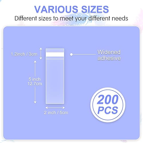 Miniatura 2 de Bolsas largas de celofán autoadhesivas de 2 x 5 pulgadas, 200 bolsas transparentes para dulces de galletas, bolsas resellables de plástico para