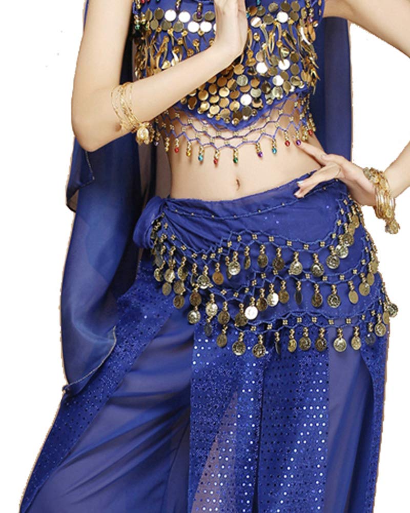 Womens danzatrice del Ventre 4 Pezzi Vestito Costume Set con Il Massimo dei Pantaloni Testa Velo Sciarpa dell'anca per Ballare Egiziano Arabian