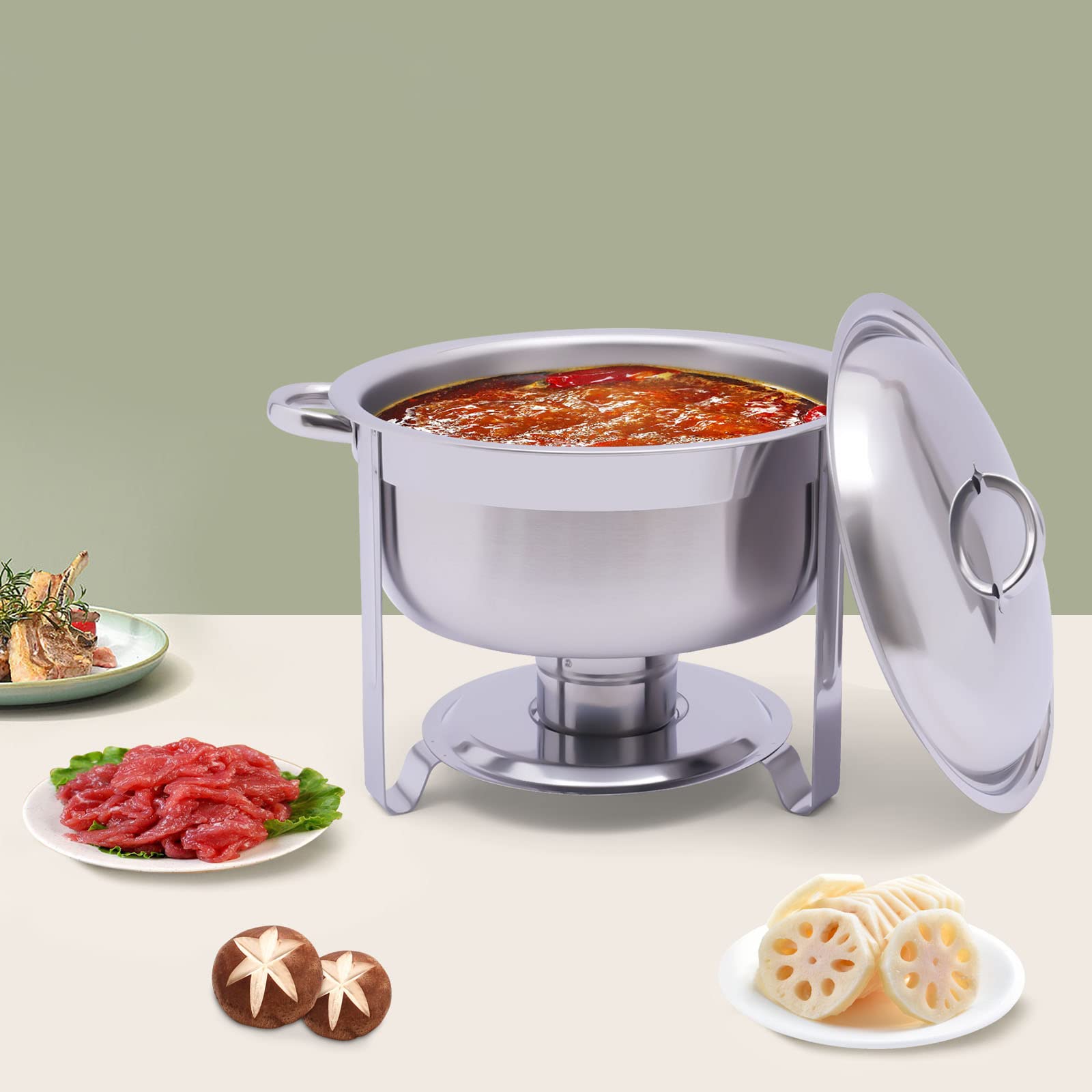 Contenitore termico per alimenti, per alimenti, scaldavivande, buffet, pasta combustibile, piastra per barbecue, contenitore elettrico in acciaio inox, 5 l, rotondo