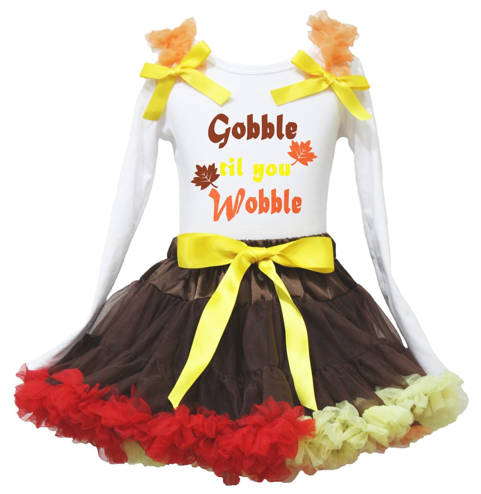 Falda de petti infantil Gobble Til You Wobble con diseño de hojas y manga larga 2