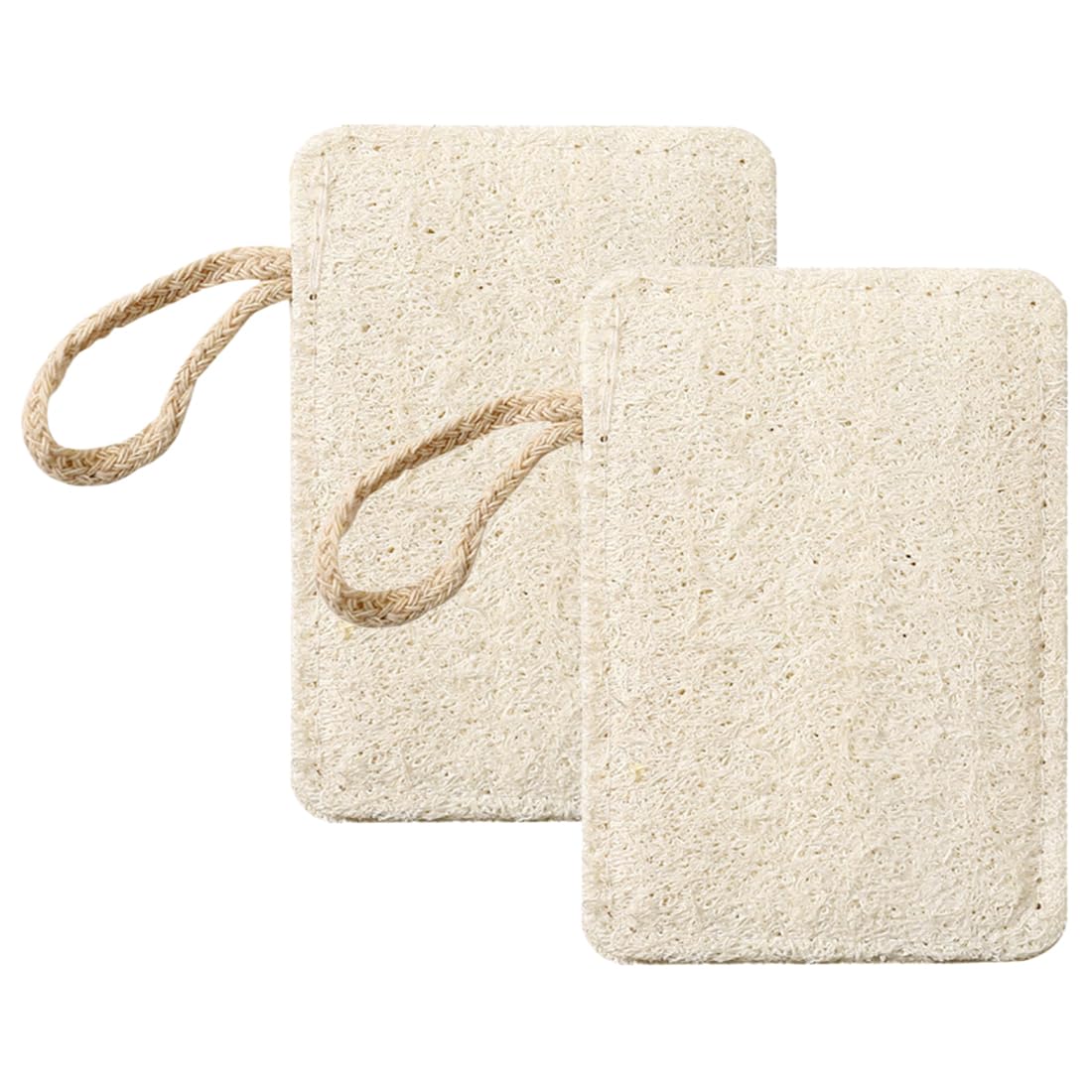2 Piezas de Guantes Exfoliantes de Lufa Cuadrados Naturales, Esponja Exfoliante Corporal de Lufa Natural Esponja de Ducha de Baño con Banda Elástica para Cara Cuerpo Cocina Baño