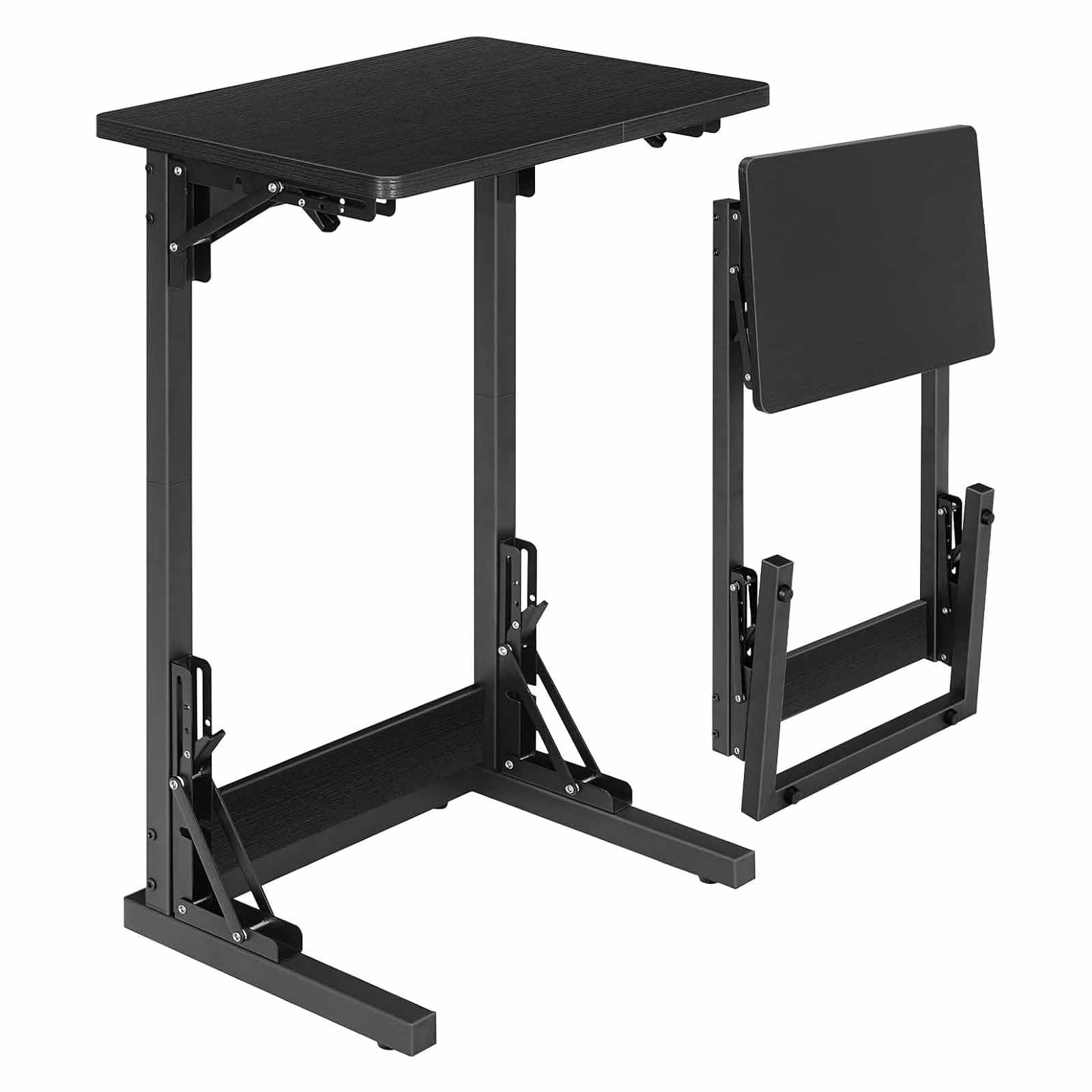 Folding C Shaped End Table, Foldable TV Tray Table for Eating, Slide under Couch Side Small Space, Portable Sofa Living Room, Bedroom, Black