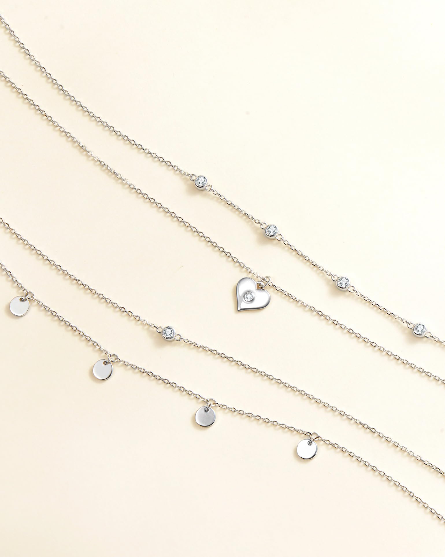 FANCIME Layered Kette Damen mit Anhänger, 14K Weißgold Vergoldet Personalisierte Zarte Mehrreihige Halskette, 925 Sterling Silber Halskette Schmuck für Damen Mädchen