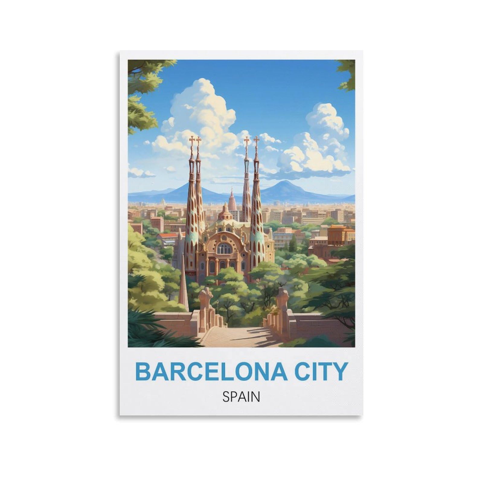 WGMDOEE Barcelona City Spain Vintage Travel Poster 08x12inch(20x30cm) Canvas Poster Living Room Wall Art Home Decor