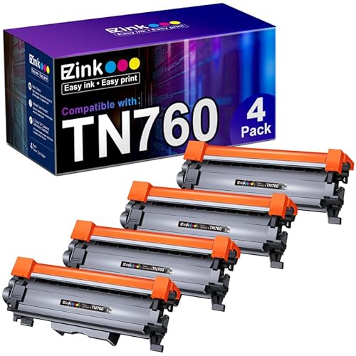 E-Z Ink Compatible TN760 Toner Cartridges Replacement for Brother TN-760 TN730 TN-730 to Use with HL-L2350DW HL-L2395DW HL-L2390DW HL-L2370DW MFC-L2750DW MFC-L2710DW DCP-L2550DW (Black, 4 Pa