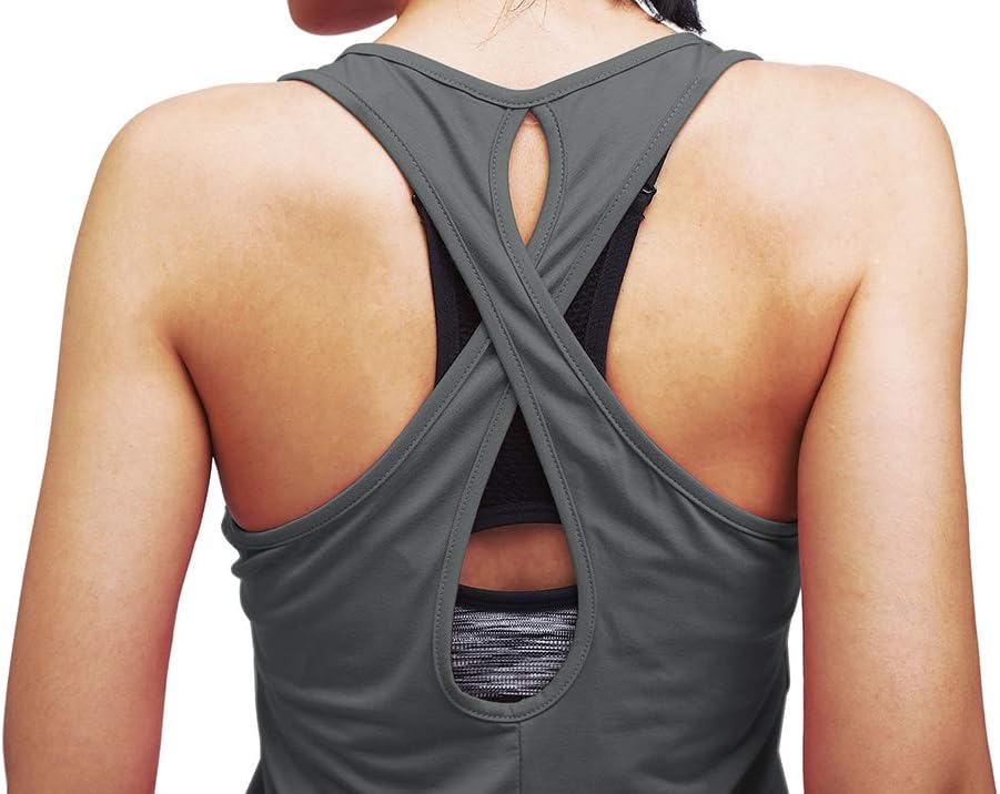 Mippo Open Back Workout Tops Sleeveless Muscle Tennis Shirts Backless Yoga Tops Exercise Fitness Clothes Activewear Tops Athletic Workout Tunic Tops for Women Deep Gray XL