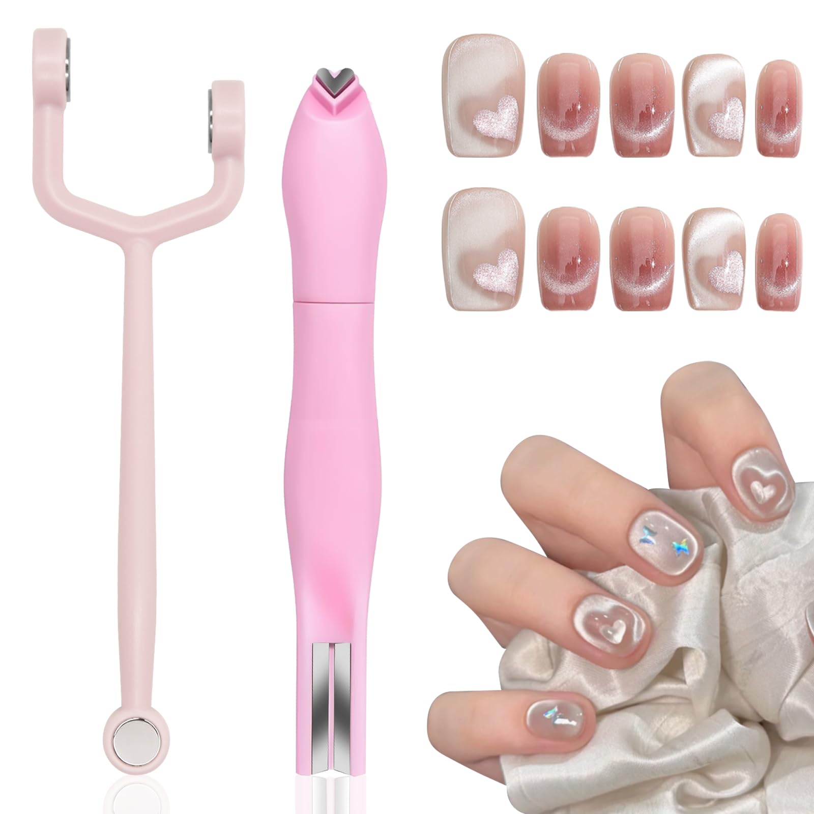 Kit d'aimants œil de chat pour ongles, barre magnétique rose en forme de Y, cœur, fournitures pour ongles œil de chat, conception DIY autorisée pour les salons de manucure et les salons de manucure