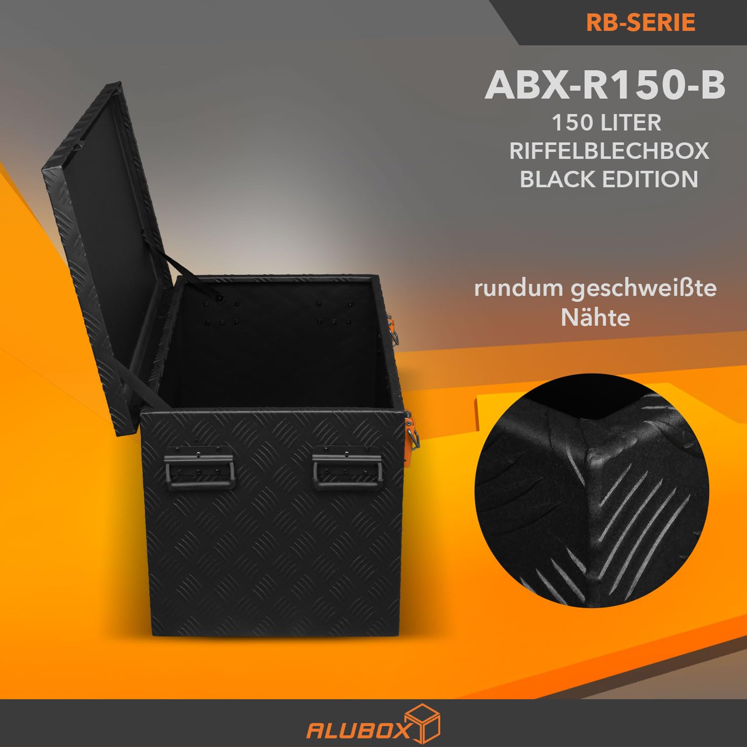 Alubox - STRONG - BLACK EDITION - Alu- Riffelblechkiste - ABX-R150 Metallkiste 3mm - 150 L -