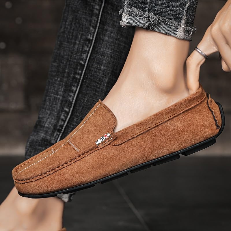 Mens Loafers Shoe Round Toe Suede Vamp Moccasins Driving Loafers Flat Heel Slip Resistant Comfortable Party Slip-on4