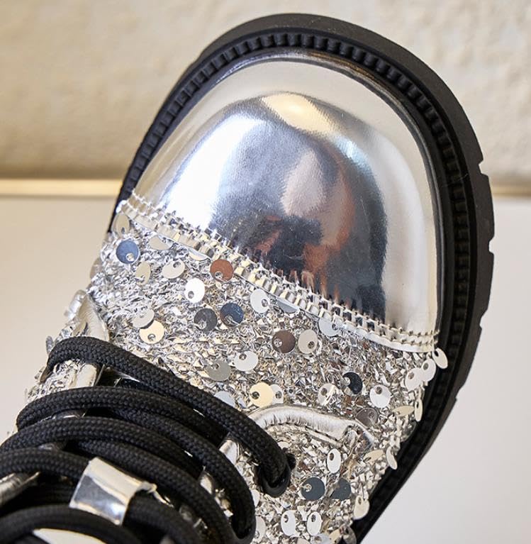 Girls shining Ankle Boots Side Zip Comfort Non-Slip Boot Lace Up Outdoor Combat Boot(Toddler/Little Kid/Big Kid)2