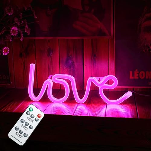 Paneles de luz LED inteligentes LOVE Control remoto lámpara de neón con cinturón de letra lámpara de corazón para habitación de niña, lámpara