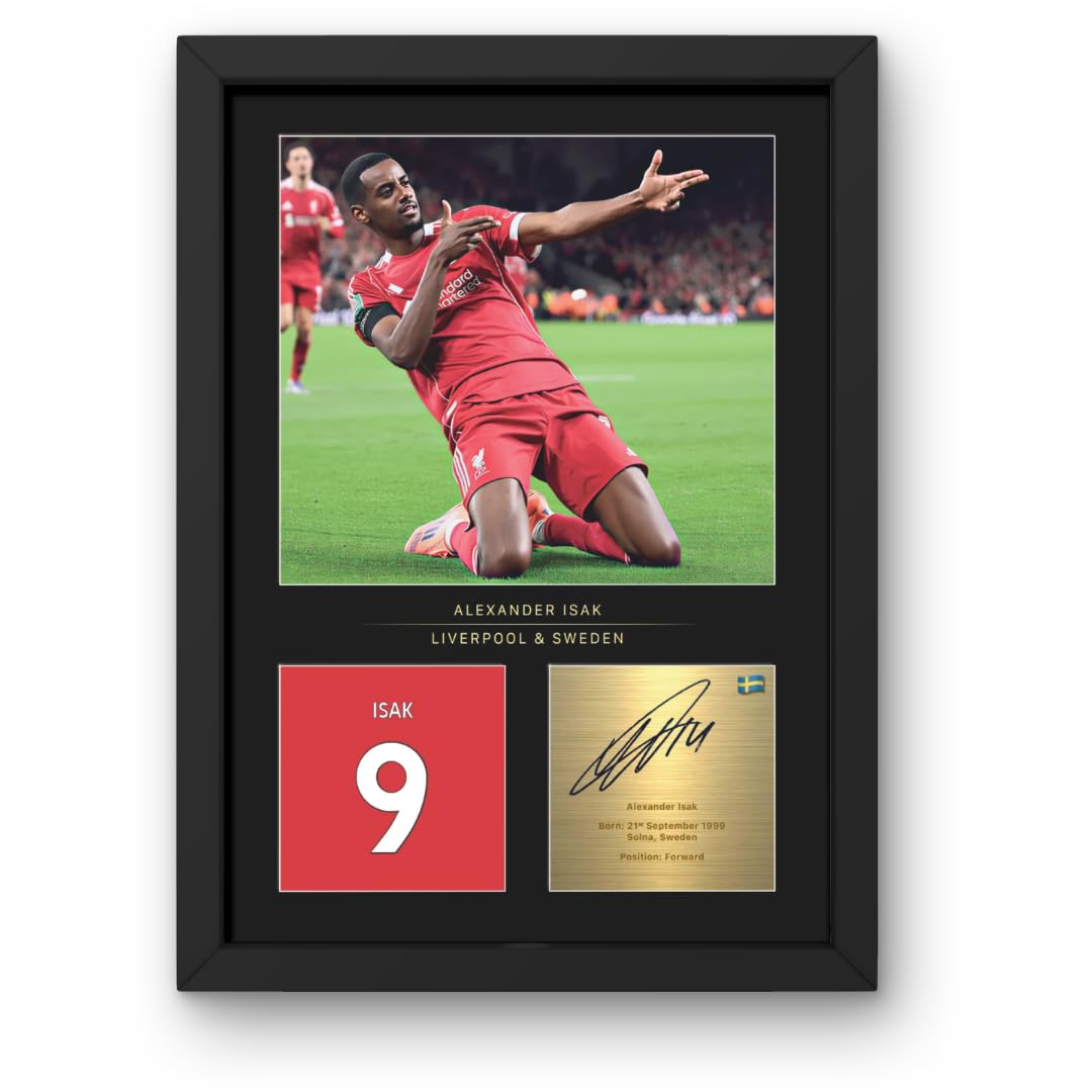 Win FC Alexander Isak A4 Framed Photo Display - Reproduced Digital Signature - Gift For Liverpool Fans