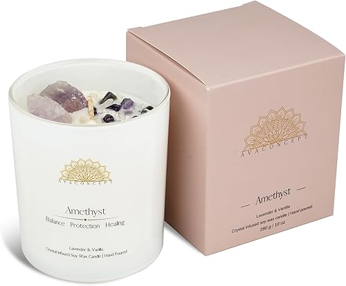 Ava Concept Vela perfumada de cristal de 10 onzas (lavanda y vainilla)