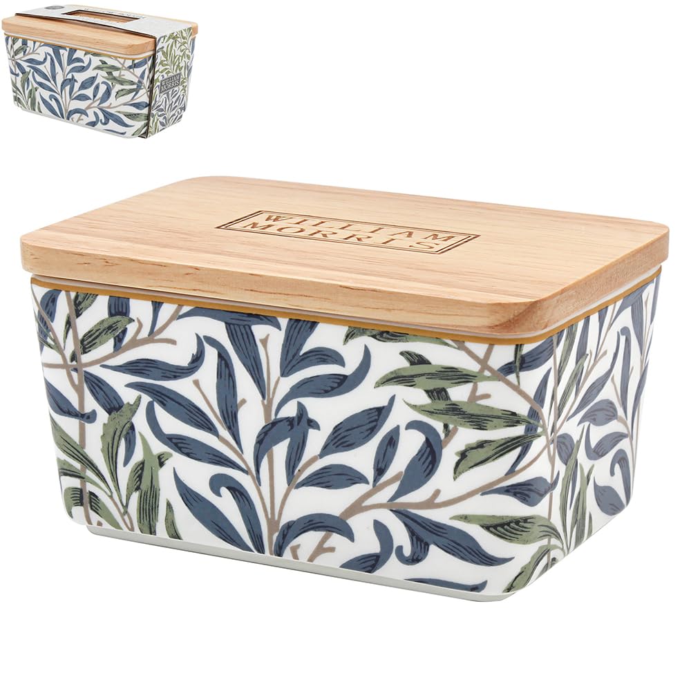 The Leonardo Collection Wm. Morris Willow Bough Stoneware Willow Bough Butter Dish for Kitchen & Home | Dishwasher Safe Butter Dish for Keep Butter Fresh | BPA-Free Butterdish for Butter Storage