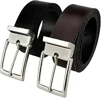 Kit 2 Cintos Social Masculino Couro Ecológico Dupla Face, Fivela prateada - TONSHOP
