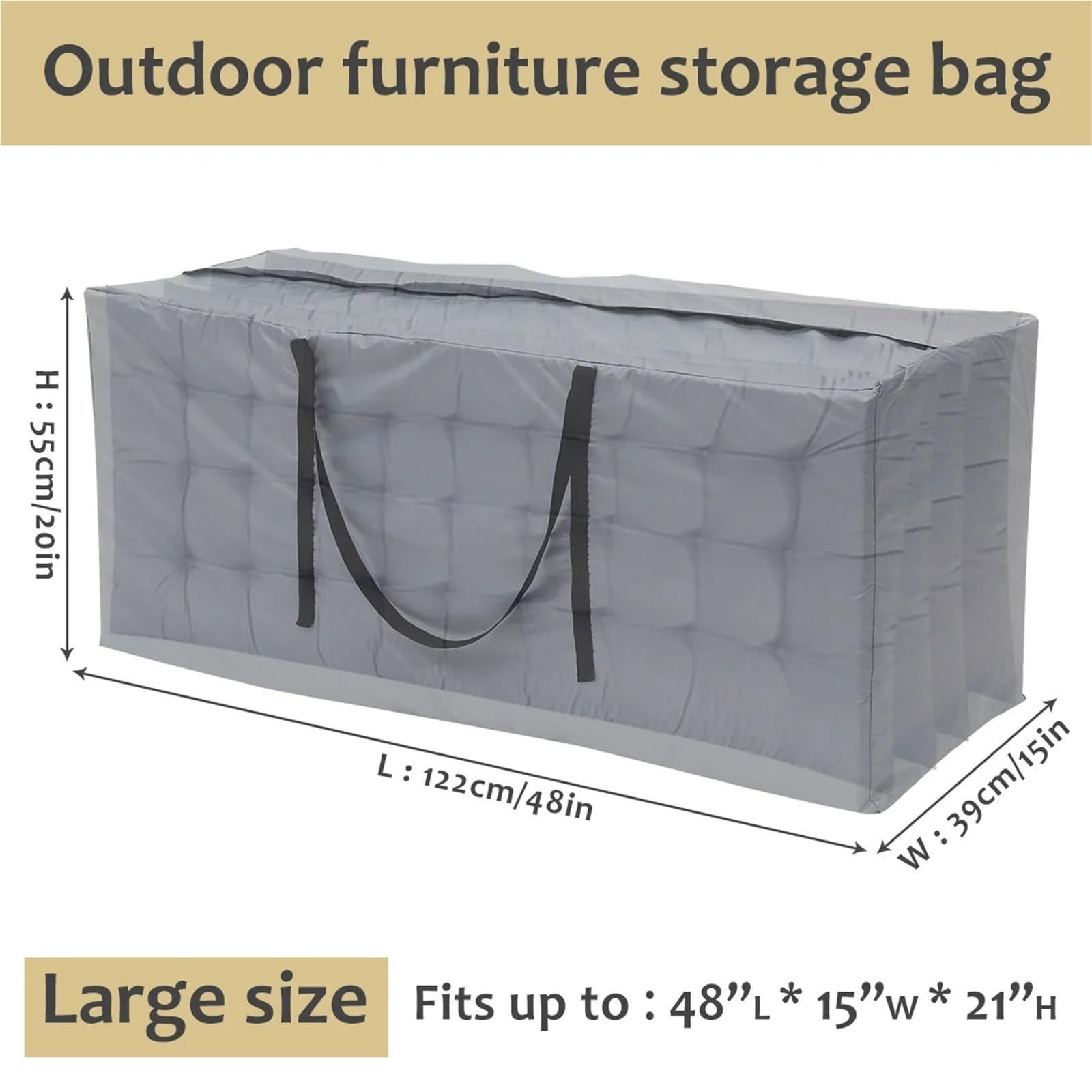Aufbewahrungshülle für Gartenkissen Kissen-Aufbewahrungstasche, große Kapazität, Möbelschutzhülle, wasserdichte Aufbewahrungstasche(Gray 122x39x55cm)