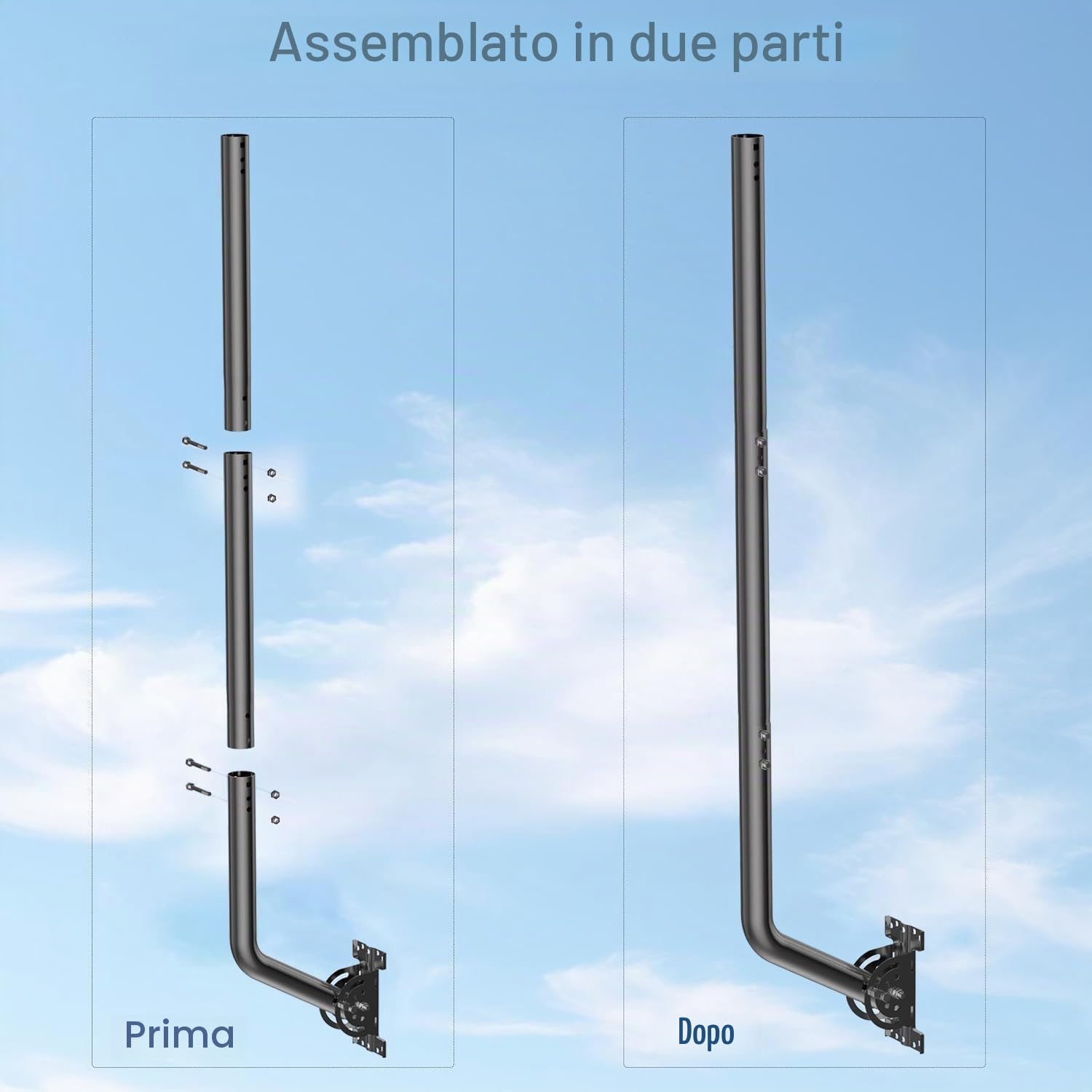 Palo universale per antenne di televisione, satellite, radio, WiFi - Supporto regolabile per palo e montaggio murale (Nero - 82 cm)