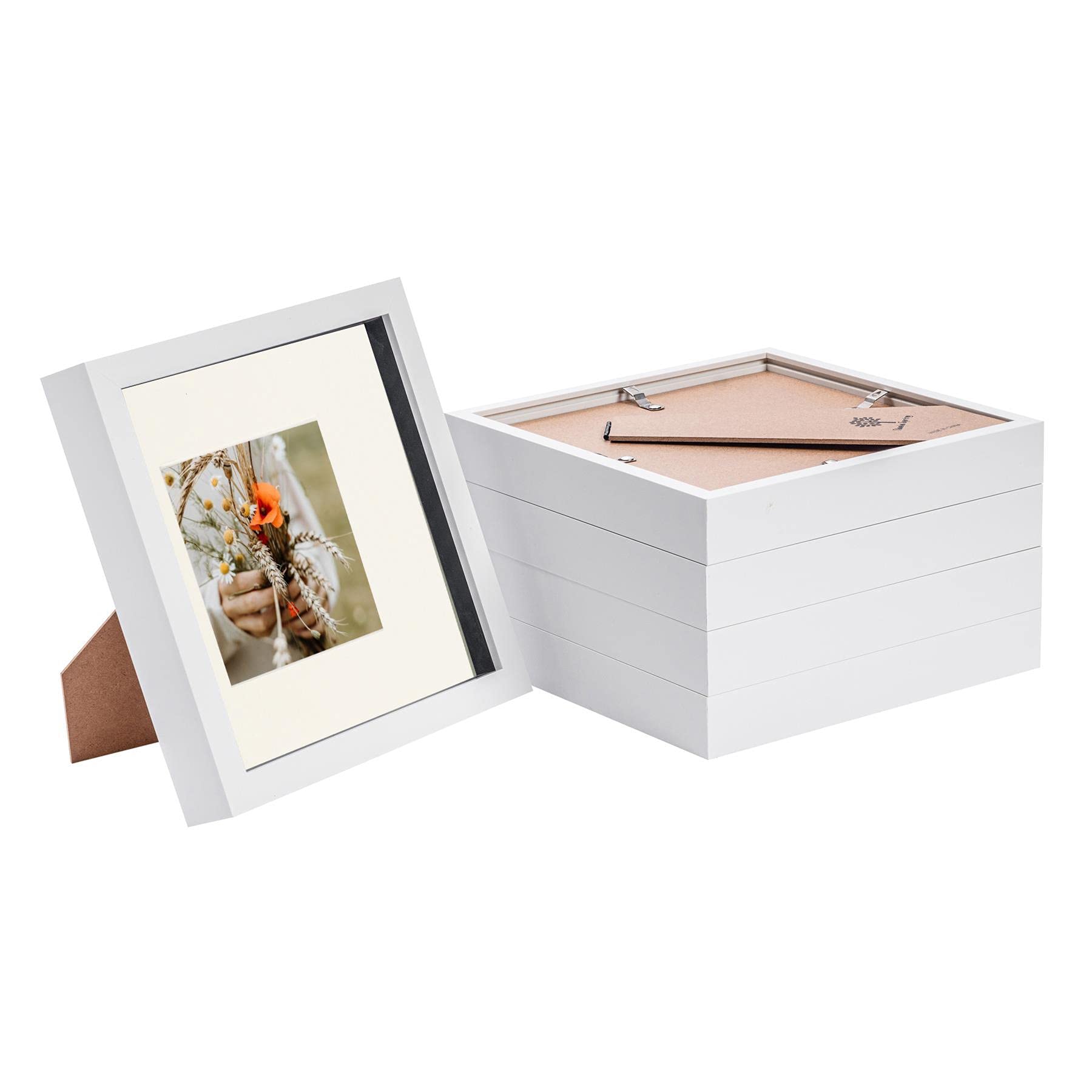 Nicola Spring Unisex White 3D Box Photo Frames - 8 X 8" With 4 X 4" Mount - Mount - Pack Of 5
