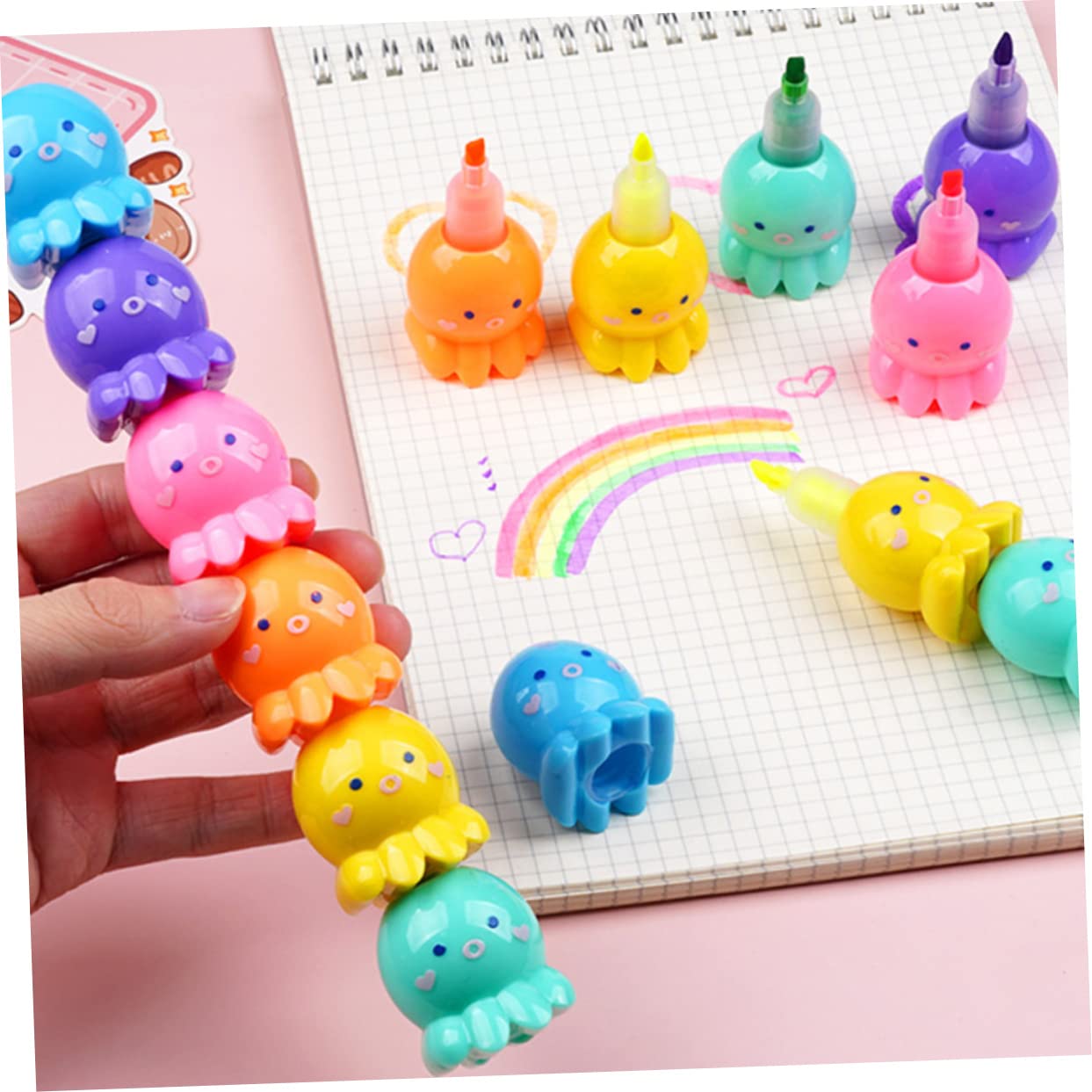 SHINEOFI Evidenziatori a Forma di Polpo 18 Pezzi, 6 Colori, Plastica Leggera, per Scuola e Cartoline Fai da Te, per Scrivere e Disegnare