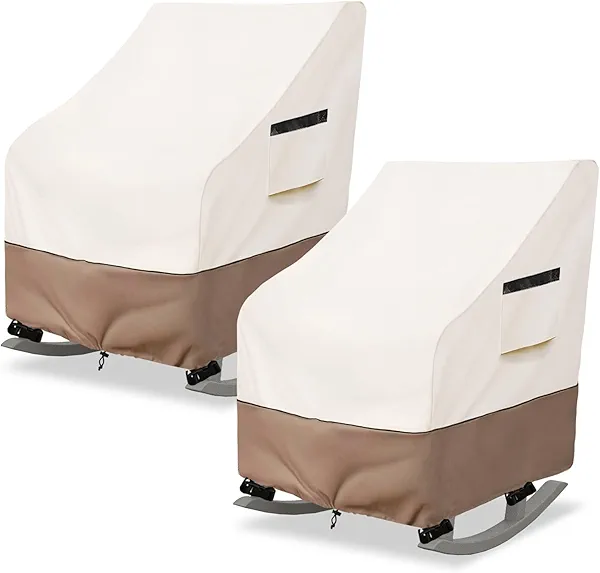 Krismile Outdoor Rocking Chair Cover 2 Pack,Heavy Duty Waterproof Patio Rocking Chairs Cover for 27" W x 34" D x 45" H Presidential Rocking Chair,Beige