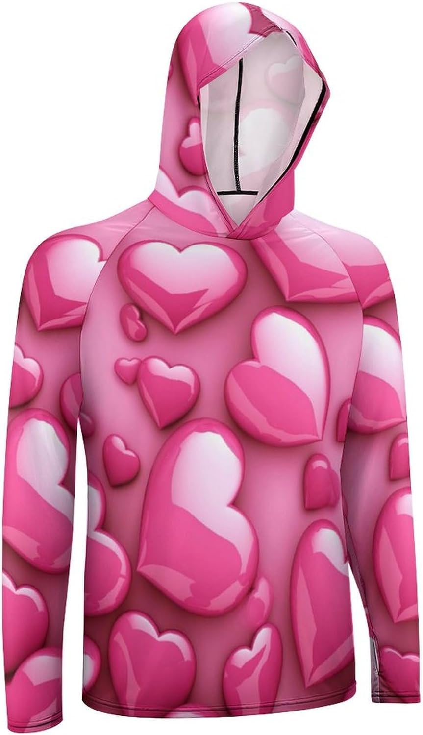 Men's Sun Protection Hoodie UPF 50+ Long Sleeve Shirt Hearts Rash Guard Sun Shirt for Outdoor