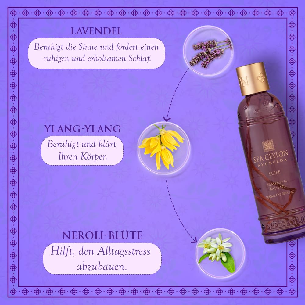 SPA CEYLON Sleep Massage & Bath Oil, 100 ml ayurvedisches Massage- und Badeöl mit Lavendel, Ylang-Ylang und Patchouli, beruhigend und entspannend, ideal für die Abendroutine