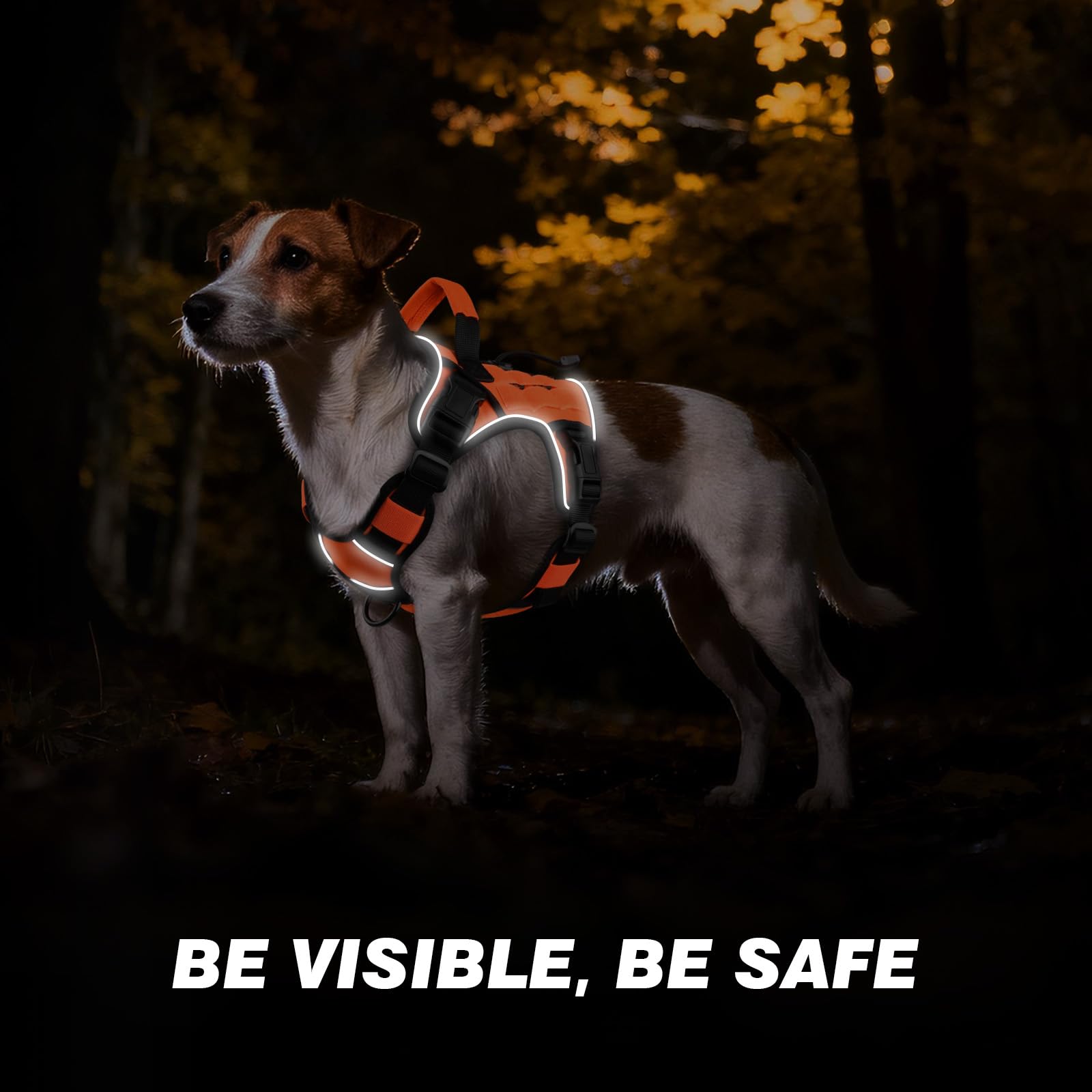 WINGOIN Arnés táctico naranja para perros pequeños, sin tirones, ajustable, reflectante, K9, arnés militar para perros con asa para caminar, senderismo, entrenamiento (M)