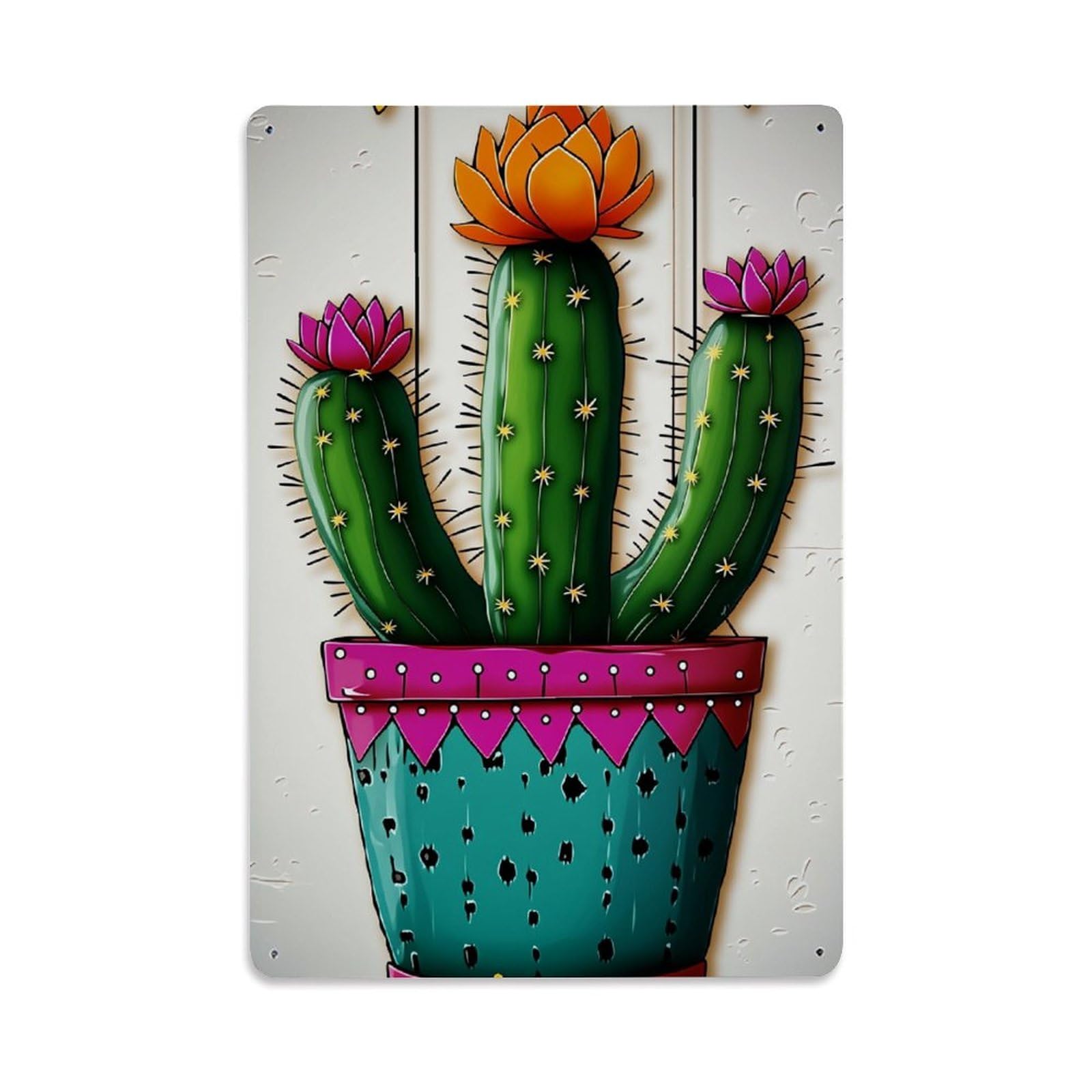 Enderetf Vintage Cactus Flower Pot Pattern Print Tin Sign Metal Poster, Home Bar Garage Man Cave Cafe Indoor & Outdoor Wall Decoration 8X12inches