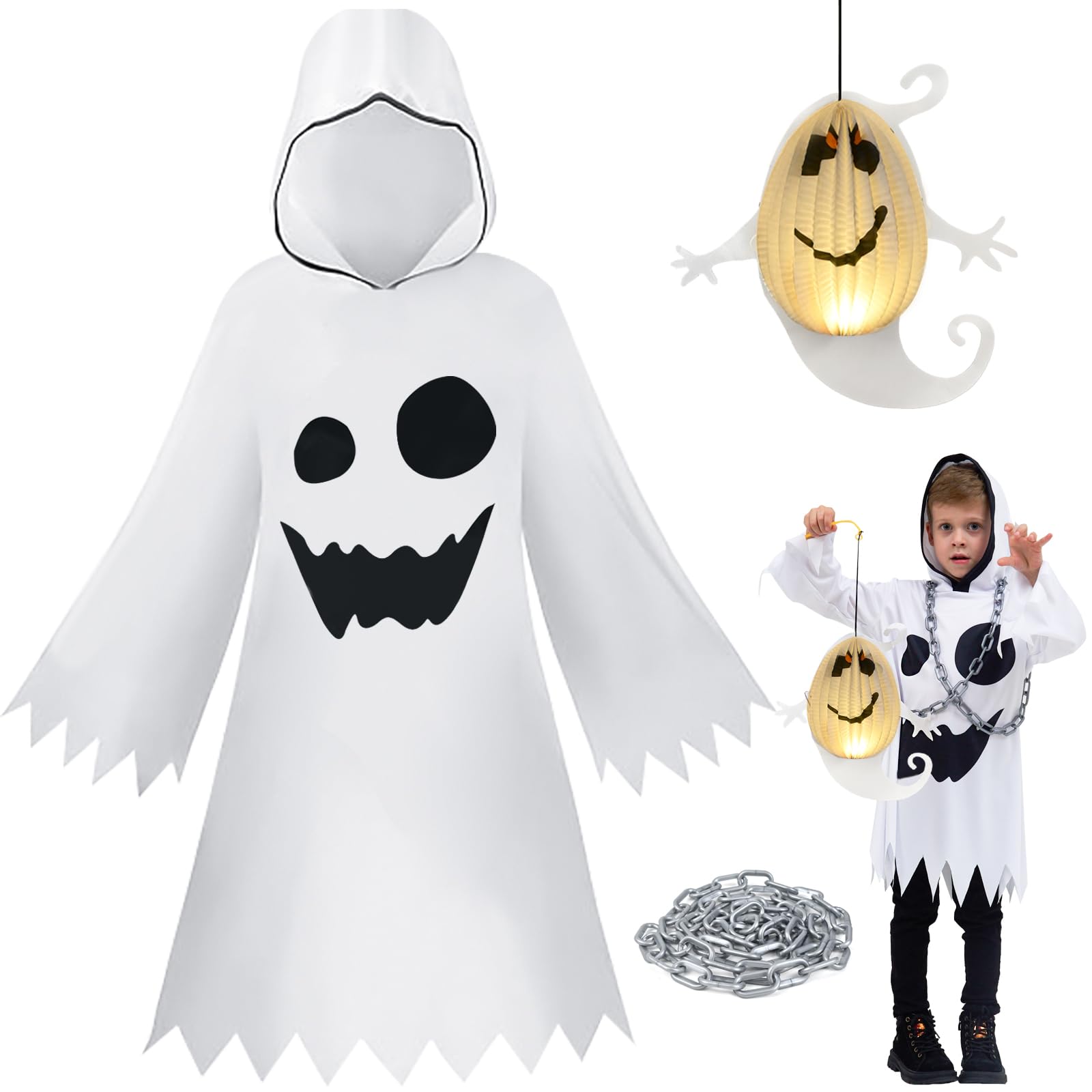 FORMIZON Disfraz de Fantasma Niño — Capa de Fantasma Blanco con Faroles y