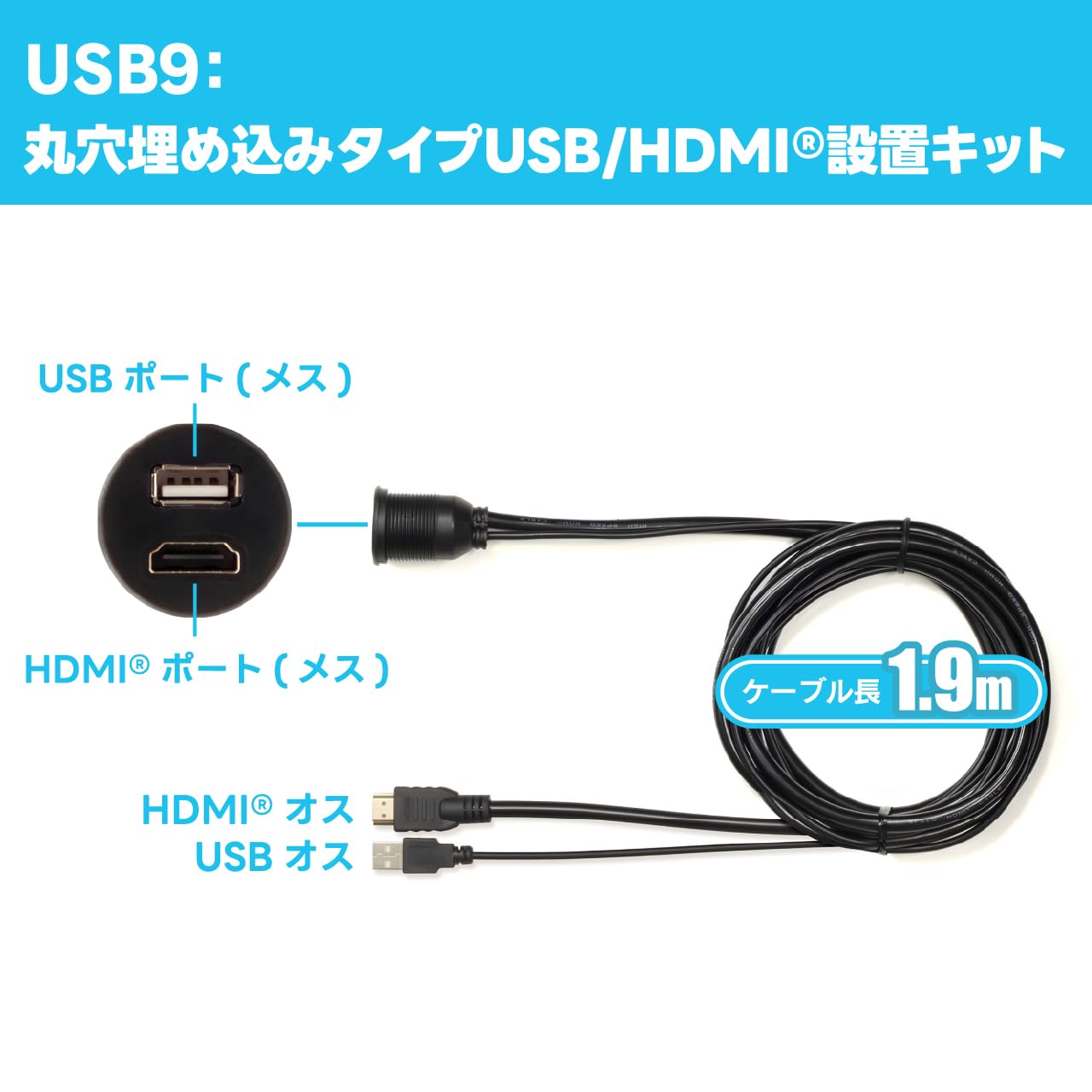 Amazon.co.jp: ビートソニック USB/HDMI延長ケーブル USB9 : 丸穴
