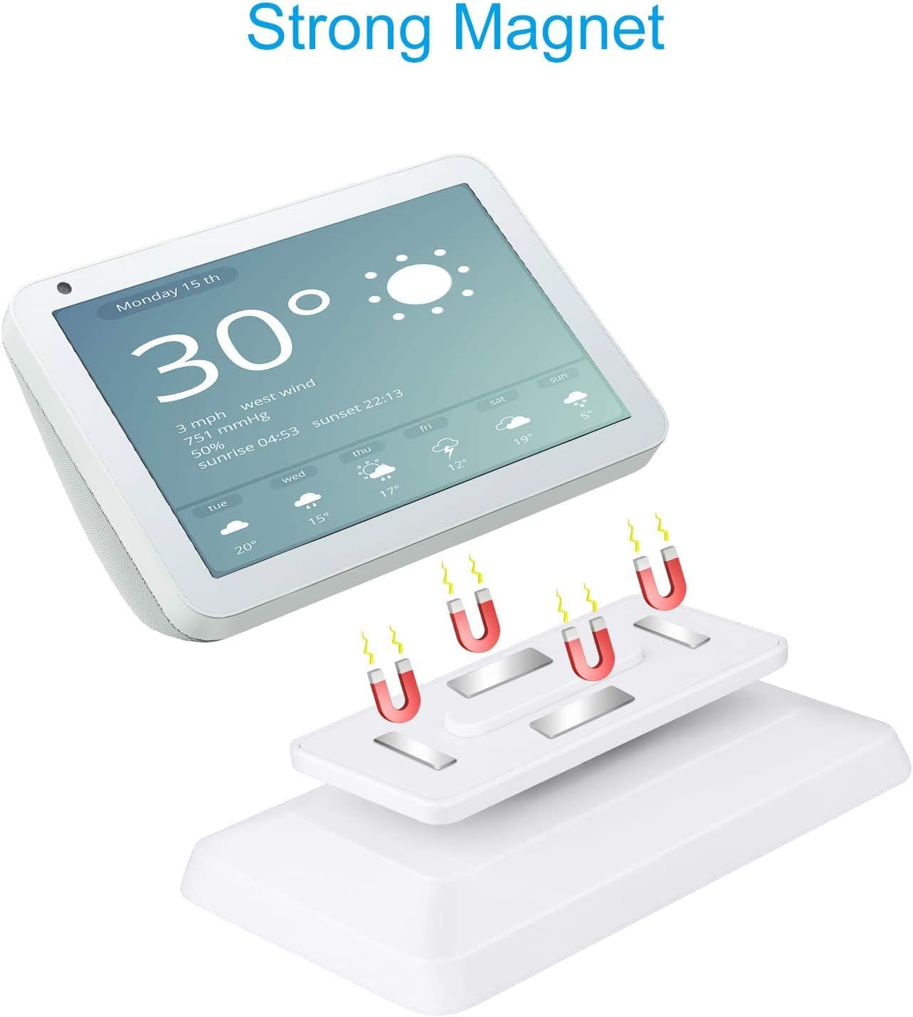 SUNJOYCO Stand Holder for Echo Show 8 Smart Speaker, Adjustable Magnetic Stand Mount Accessory with Anti-Slip Base Swivel & Tilt Function(White)