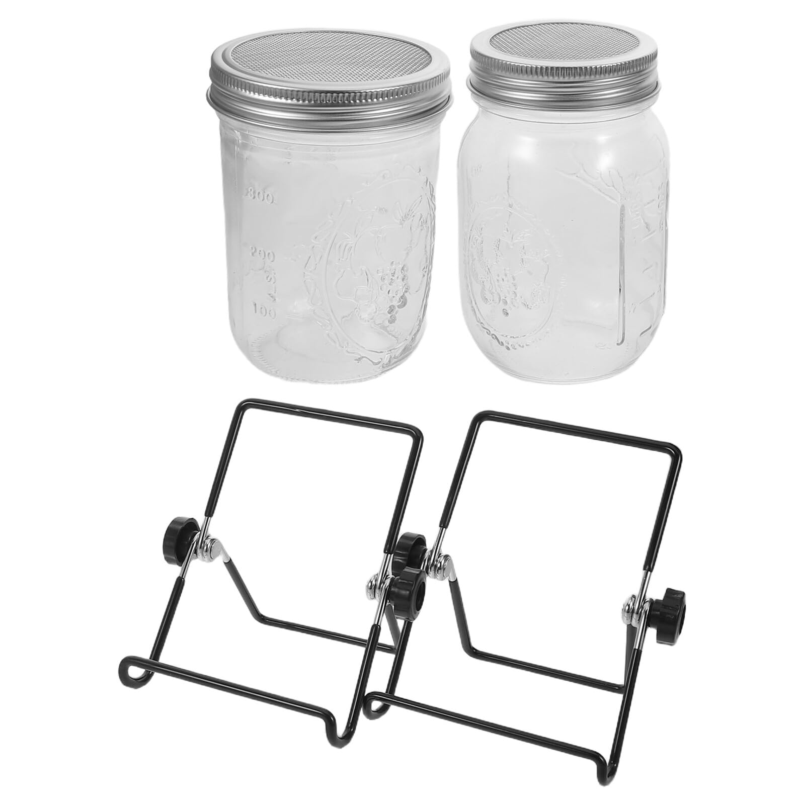 VALICLUD Kit de Germination 2 Pièces en Acier Inoxydable pour Bocaux Mason 16 Oz Ouverture Standard et Large Couvercles à Maille Fine avec Support Compact pour Micro-Pousses Germination