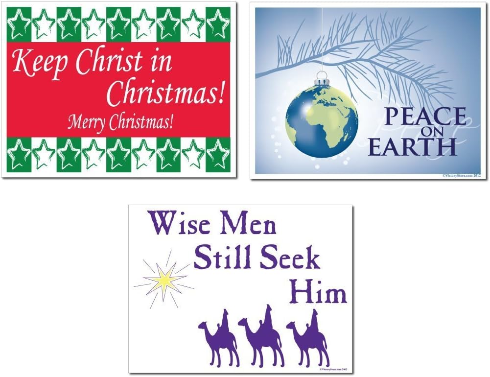 VictoryStore Yard Sign Outdoor Lawn Decorations: Religious Christmas Outdoor Lawn Signs Set of 3, 3 Different Designs, 18 Inches by 24 Inches Each, Includes 2 Stakes Per Sign
