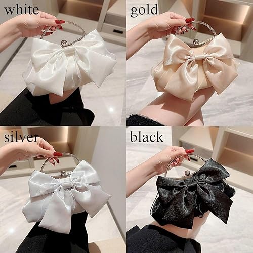 Miniatura 2 de Elegante fiesta de boda oro brillante seda mujeres bolso bolsos hombro bolsos banquete embrague bowknot bolso de noche (blanco)