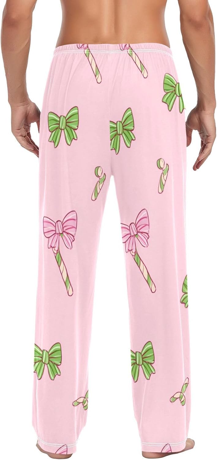 susiyo Christmas Pink Green Bow Mens Pajama Pants Loose Fit Thin Pj Bottoms for Men