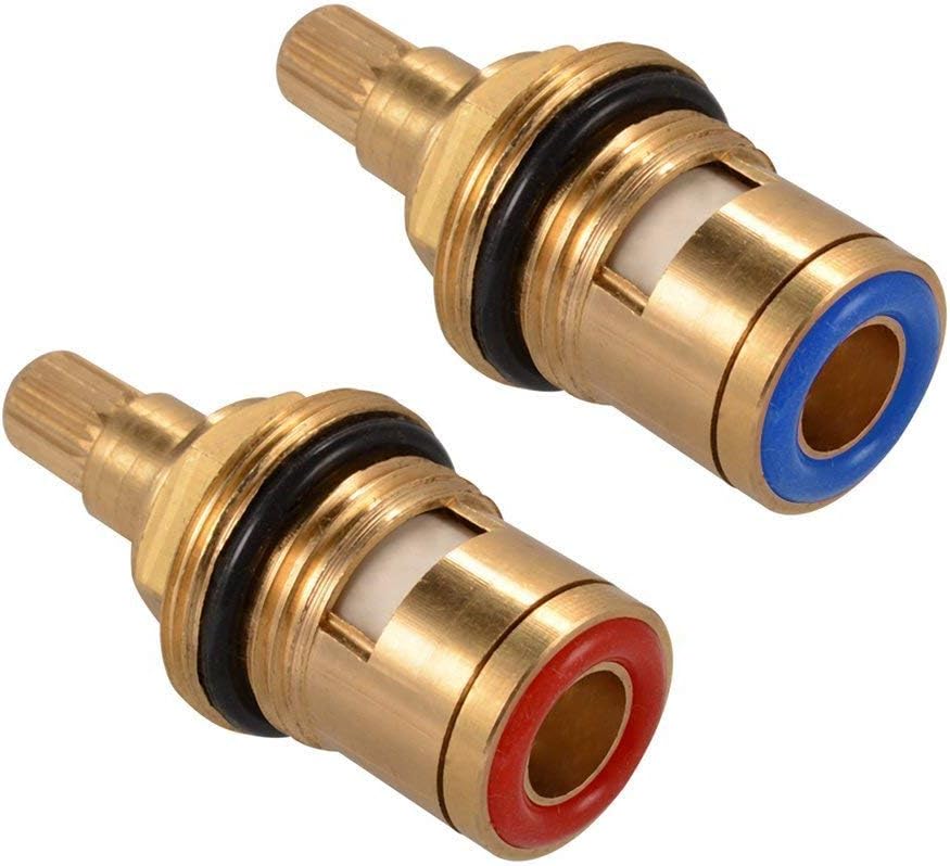 Brass Ceramic Stem Disc Cartridge Faucet Valve Replacement Quarter Turn 1/2" for Bathroom Kitchen Tap (1 Pair Hot & Cold)